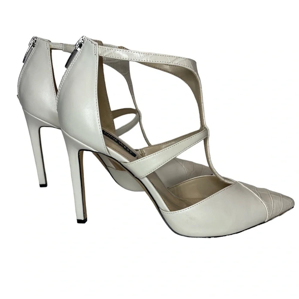 Nine West T-Strap Pointed Toe Pump 8.5 Cream - Picture 6 of 7